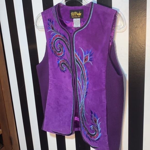 Bob Mackie Wearable Art Purple Suede Vest Womans Small Vintage Retro 90s Leather - Picture 17 of 17